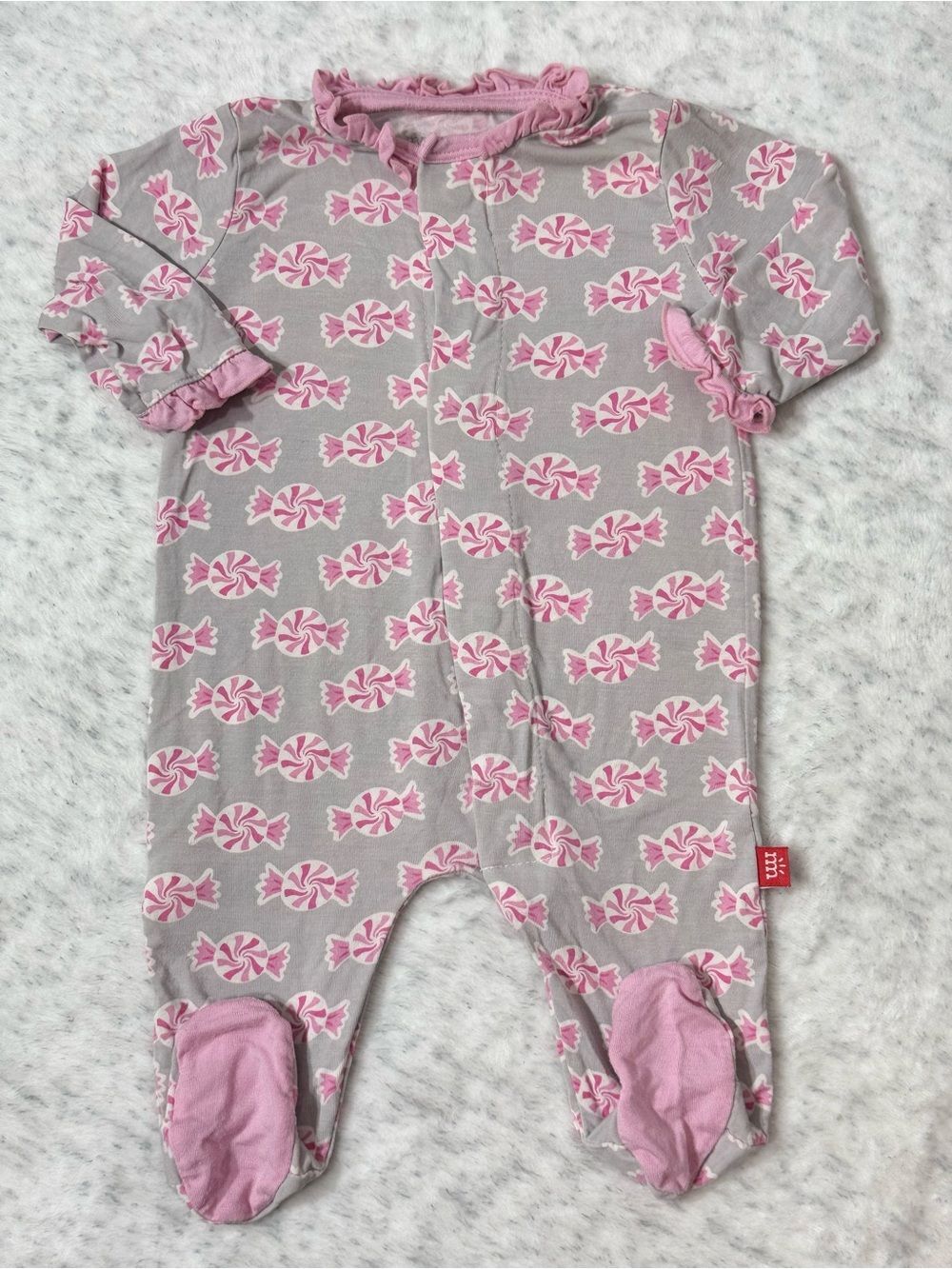 Magnetic Me Grey Pink Candy Footie Sleeper Newborn Baby Girl Modal Sweets